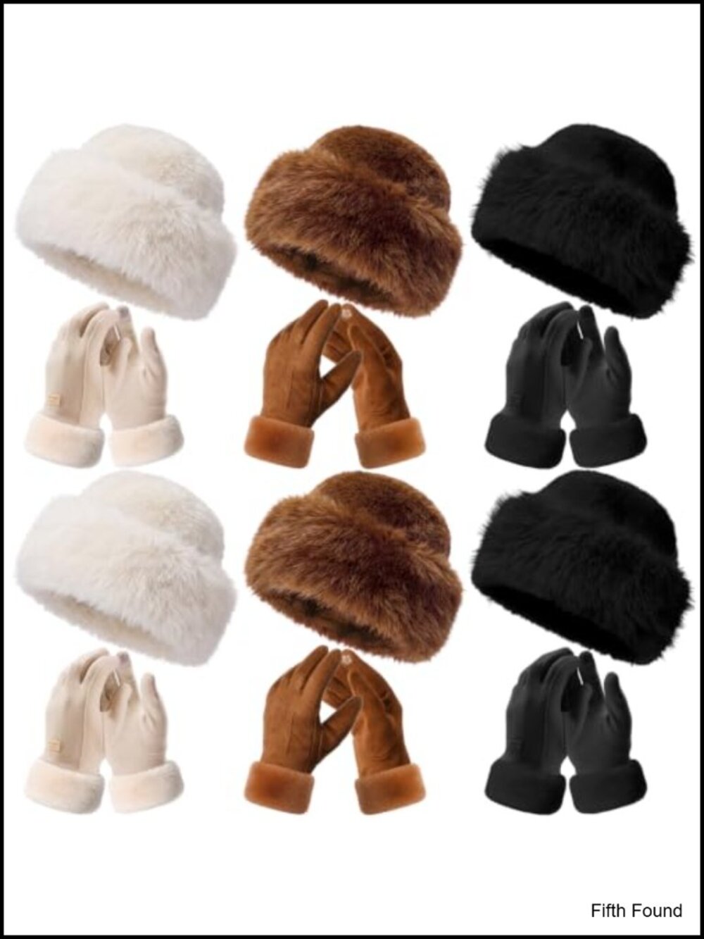 Faux Fur Bucket Hat & Suede Touchscreen Gloves Winter Set